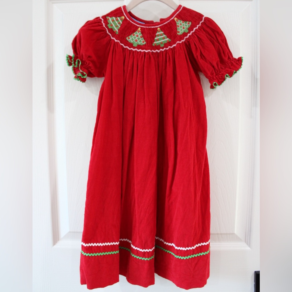Christmas corduroy smocked dress